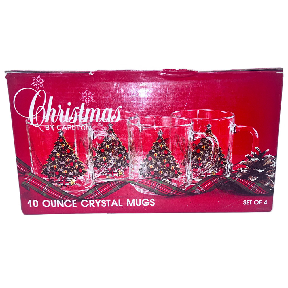 Vintage Luminarc Carlton Crystal Christmas Tree Mugs 10 oz Classic 1980s - Picture 2 of 3
